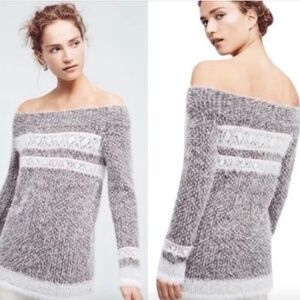 Faroe fuzzy off shoulder soft sweater. Wool blend, fair isle pattern. Size SP